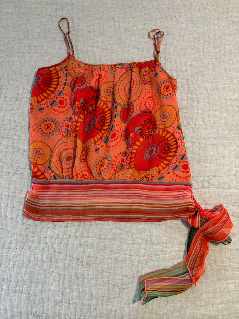 Women’s Orange Floral Tie-Side Cami Top